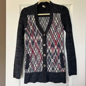 We the Free Sweater V Neck Foxtrot Argyle Knit Cardigan